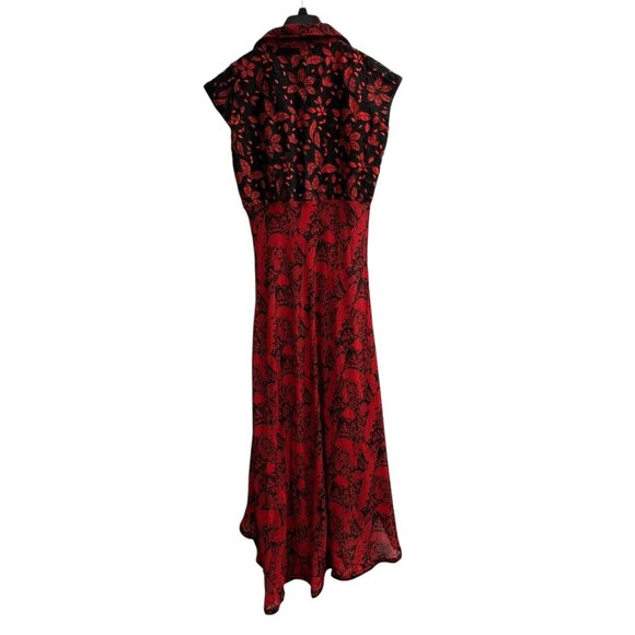 Maxi Dress Womens M Red Black Floral Mixed Media Embroidered Sheer Chiffon Boho - Picture 2 of 8